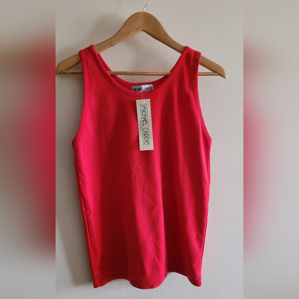 Vtg Michael Carrie Essential Cotton Scoopneck Tank Top, Women's L, Red